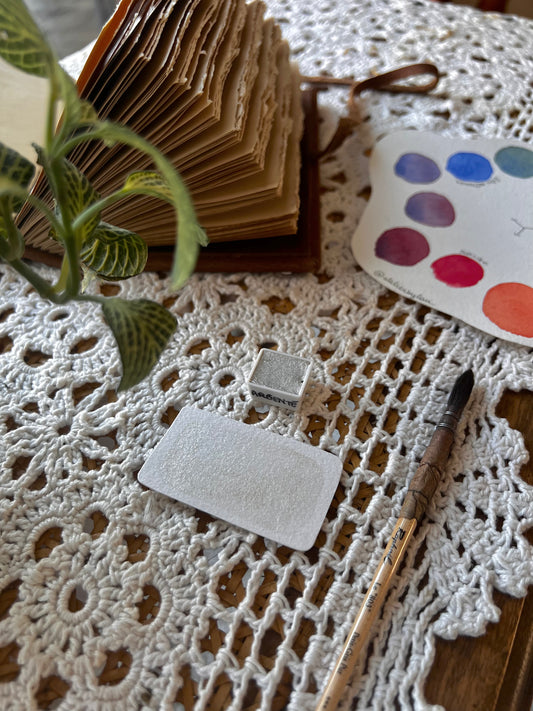 Godet d’aquarelle artisanale Argenté (mica) - Effet Métallique