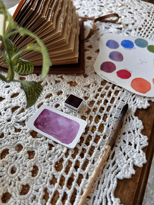 Godet d’aquarelle artisanale Aubergine - Pigments Extra-fins