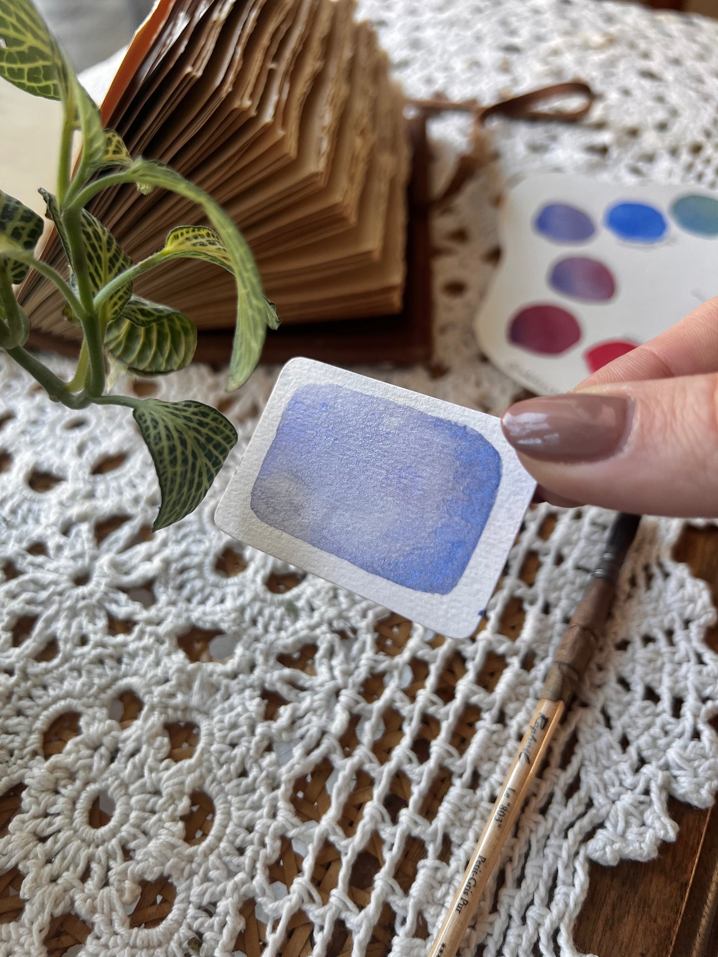 Godet d’aquarelle artisanale Aurore Boréale (mica) - Effet Scintillant
