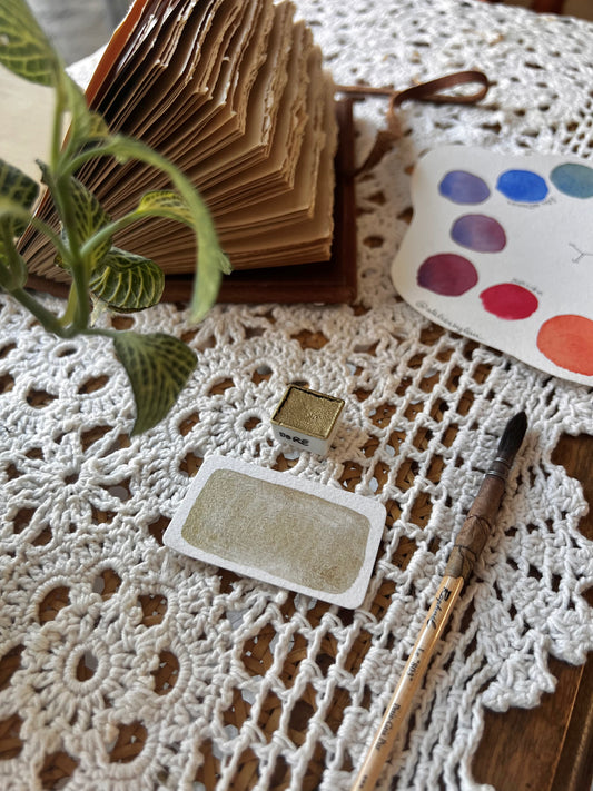 Godet d’aquarelle artisanale Doré (mica) - Effet Métallique