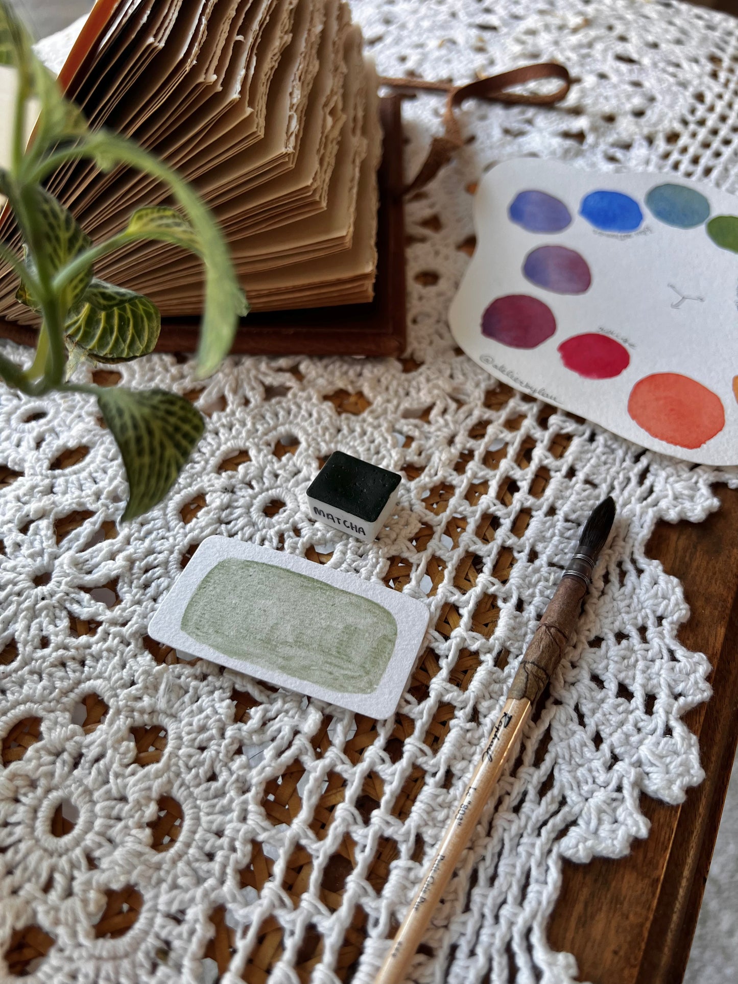 Godet d’aquarelle artisanale Matcha - Pigments Extra-fins
