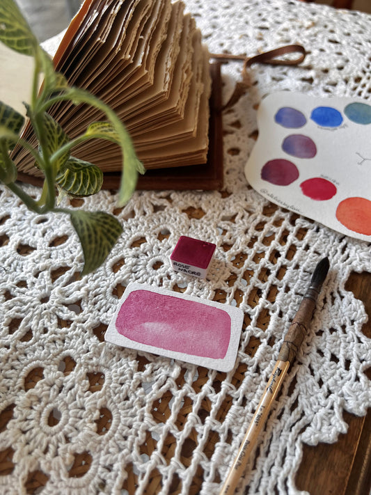 Godet d’aquarelle artisanale Rose Pailletée Nacré (mica) - Effet Scintillant