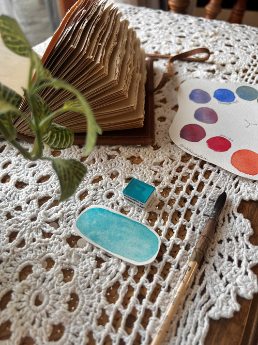 Godet d’aquarelle artisanale Turquoise de cobalt clair - Pigments Extra-fins