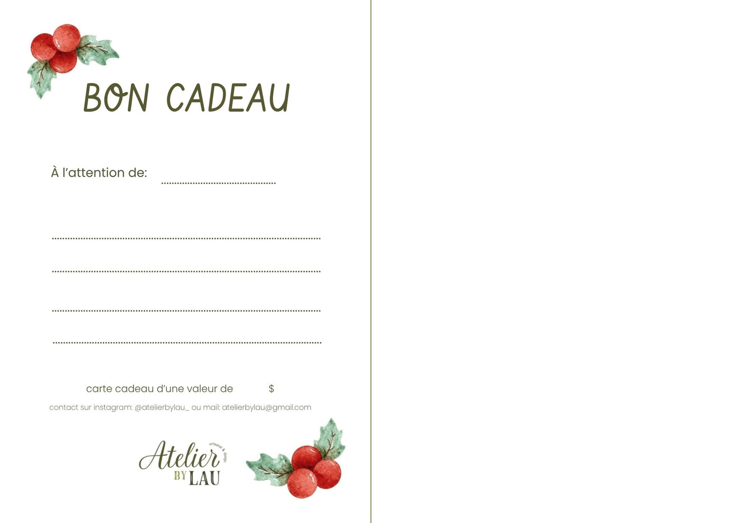 Carte Cadeau AtelierbyLau🎨✨