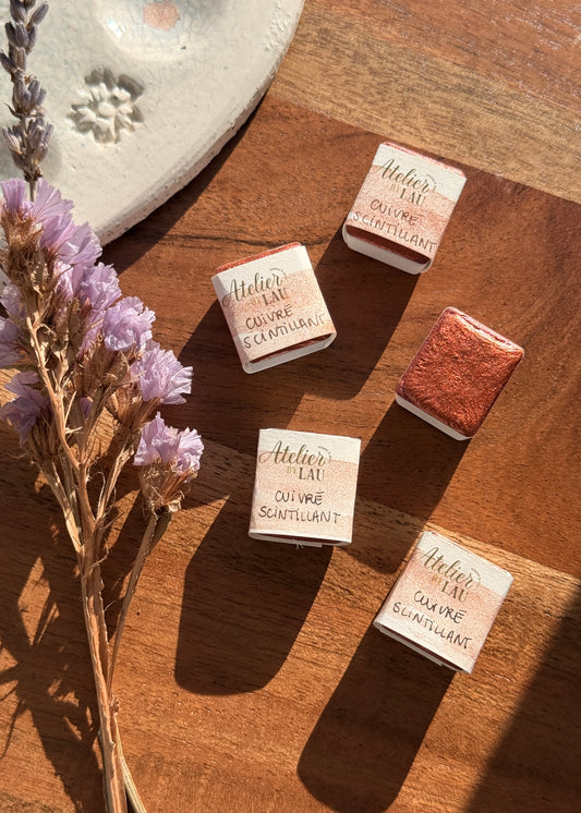 Godet d’aquarelle artisanale Cuivré Scintillant (mica)