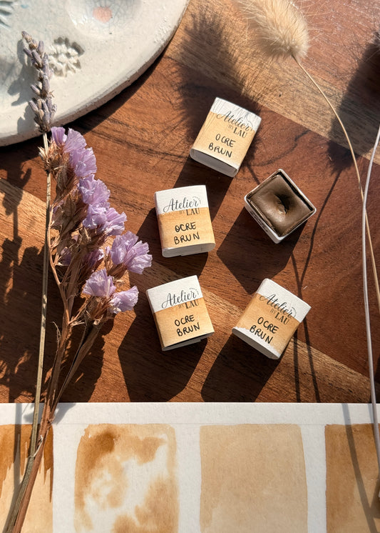 Godet d’aquarelle artisanale Terre d’Ocre brun