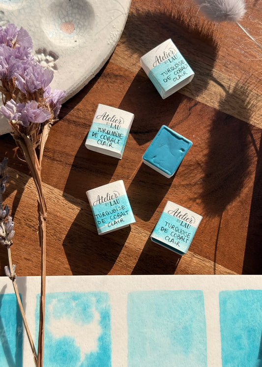 Godet d’aquarelle artisanale Turquoise de cobalt clair